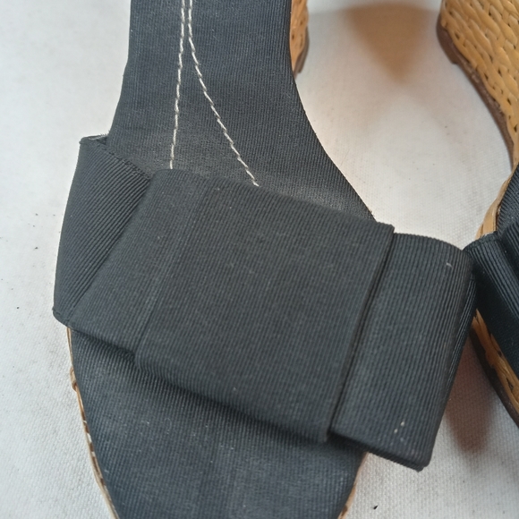 Kate Spade Bamboo Wedge Heels Black Straps Wrap An - Picture 3 of 8